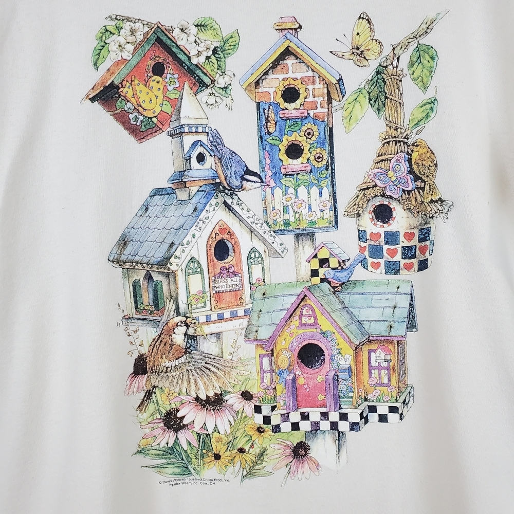 Vintage 90s Impulse Wear BIRD Houses Single Stitched T-Shirt M David Wohlrab